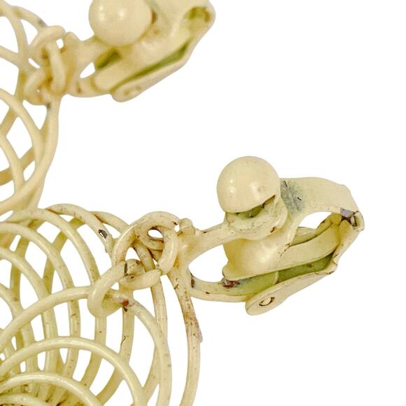 Vintage 1960s Earrings Mod Spiral Yellow Enameled Wire Clip On Mid Century - Picture 4 of 10